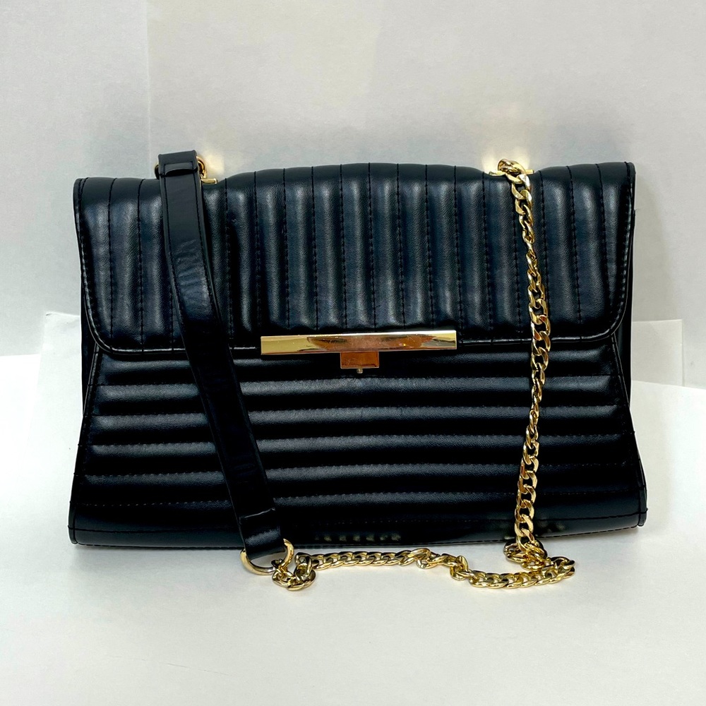 Quilted Bebe Black Crossbody w/ Gold Chain